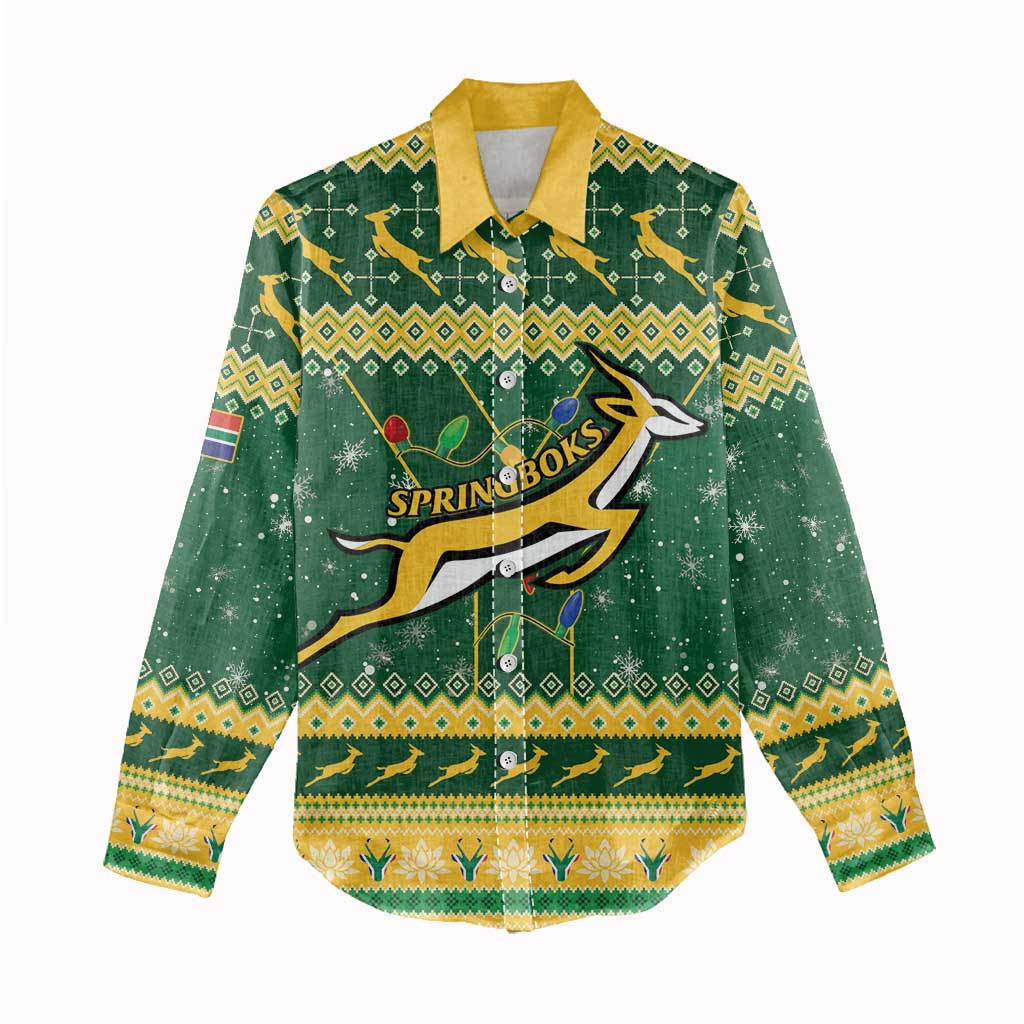 South Africa Christmas Rugby Women Casual Shirt Springboks Geseende Kersfees LT15