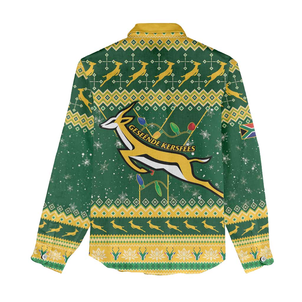 South Africa Christmas Rugby Women Casual Shirt Springboks Geseende Kersfees LT15