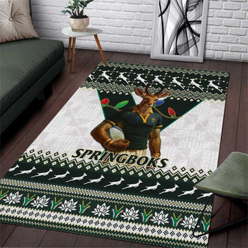 South Africa Christmas Rugby Area Rug Springboks Mascot Mix African Pattern LT15