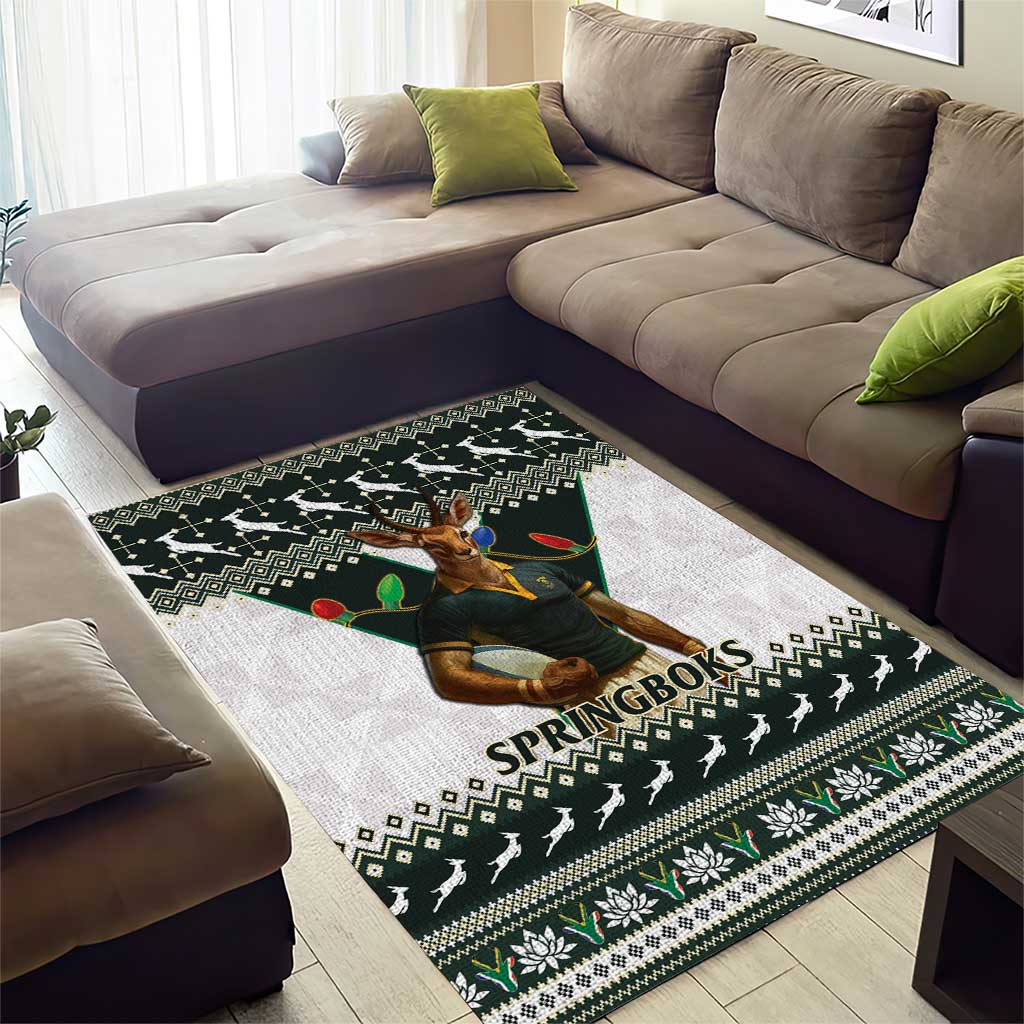 South Africa Christmas Rugby Area Rug Springboks Mascot Mix African Pattern LT15