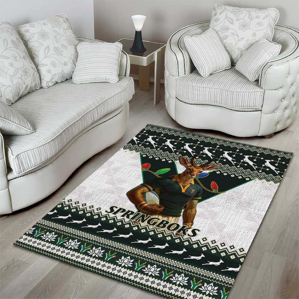 South Africa Christmas Rugby Area Rug Springboks Mascot Mix African Pattern LT15
