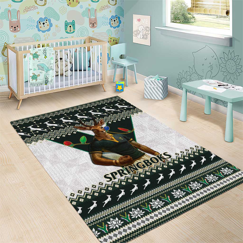 South Africa Christmas Rugby Area Rug Springboks Mascot Mix African Pattern LT15