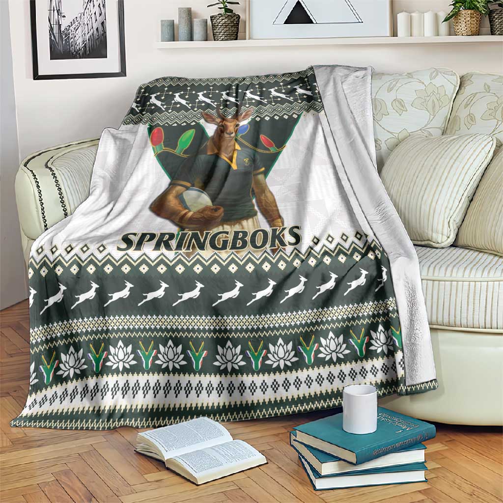 South Africa Christmas Rugby Blanket Springboks Mascot Mix African Pattern LT15