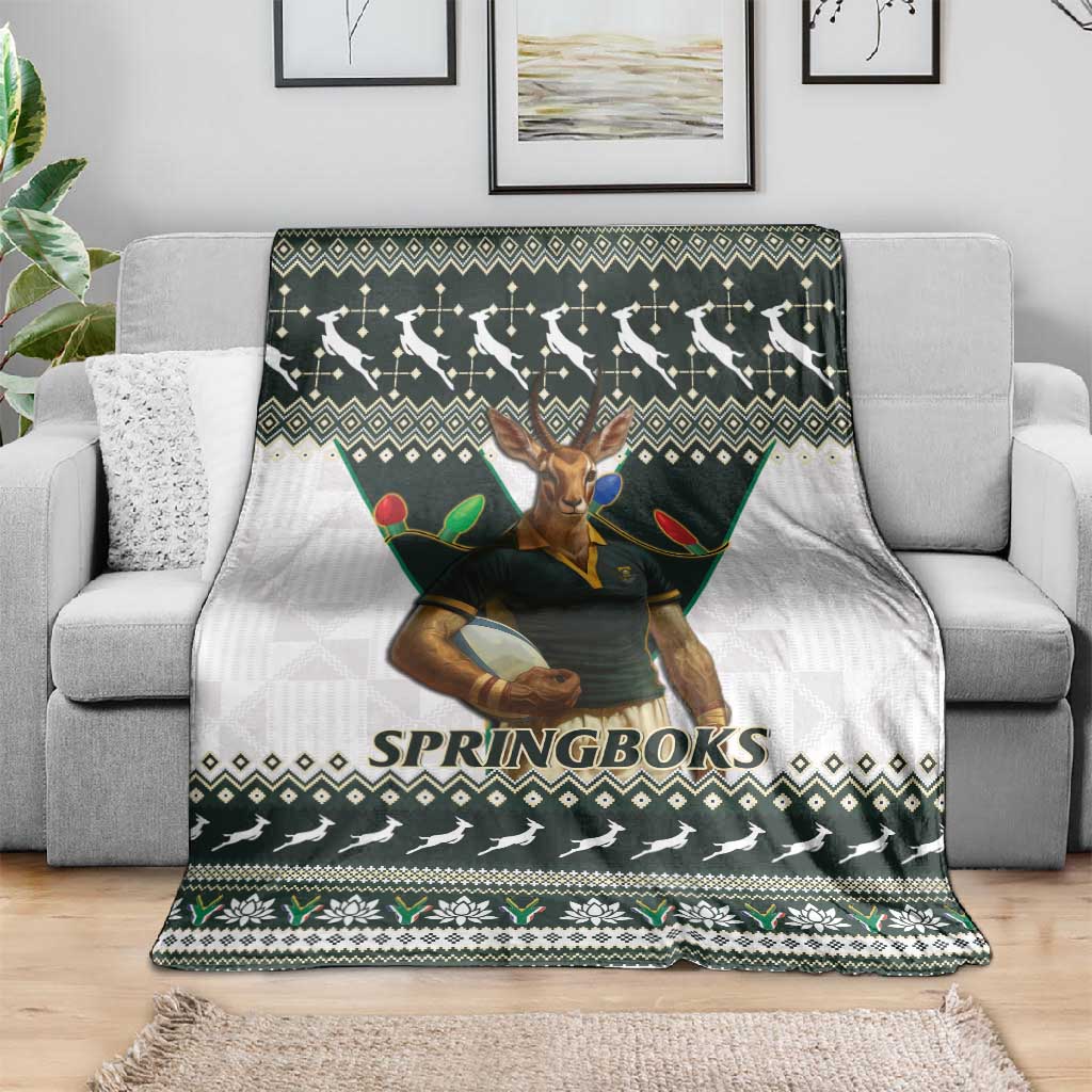 South Africa Christmas Rugby Blanket Springboks Mascot Mix African Pattern LT15