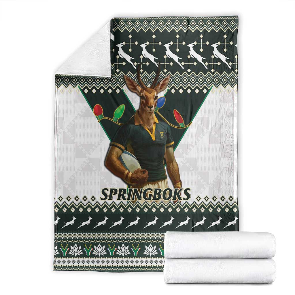 South Africa Christmas Rugby Blanket Springboks Mascot Mix African Pattern LT15