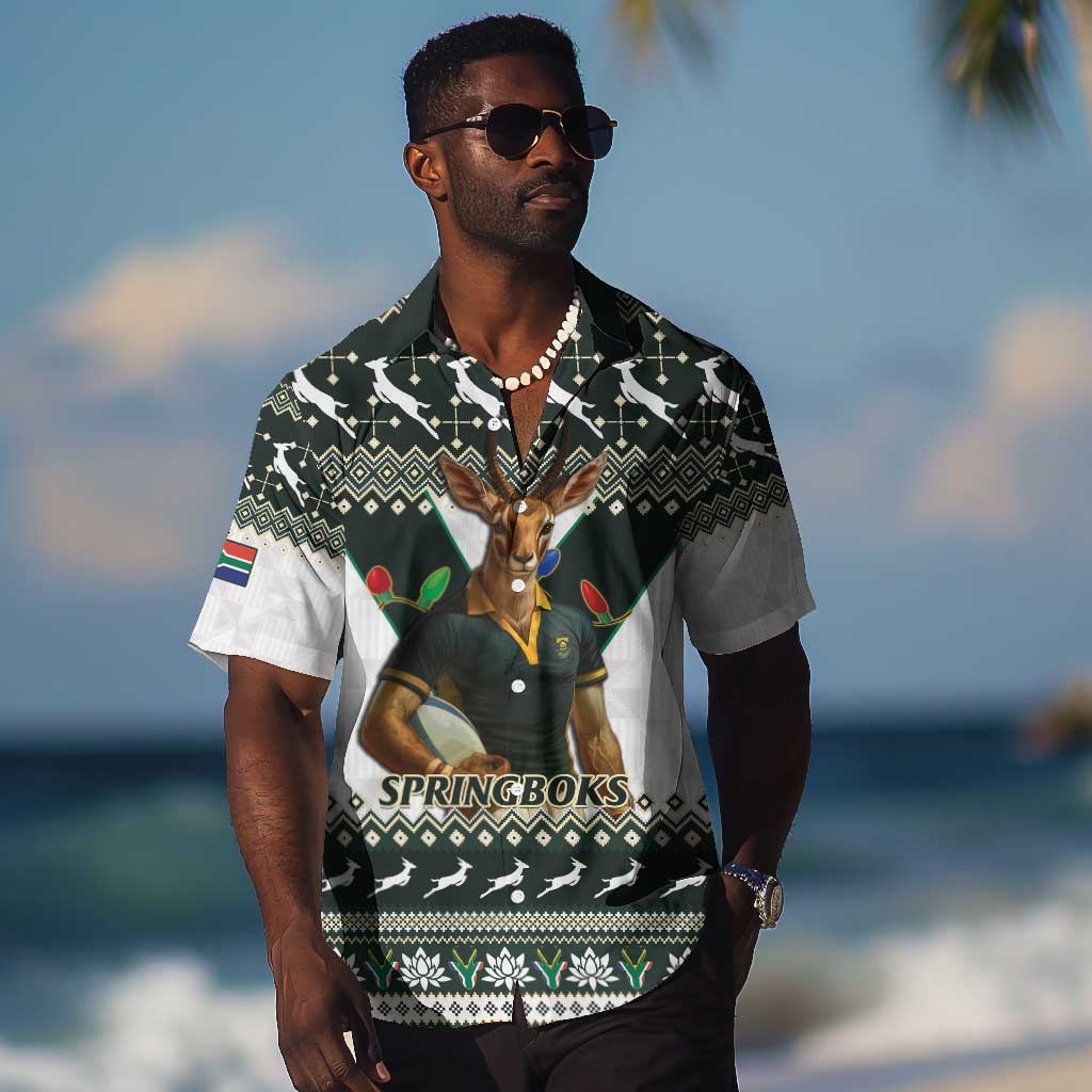 South Africa Christmas Rugby Hawaiian Shirt Springboks Mascot Mix African Pattern LT15