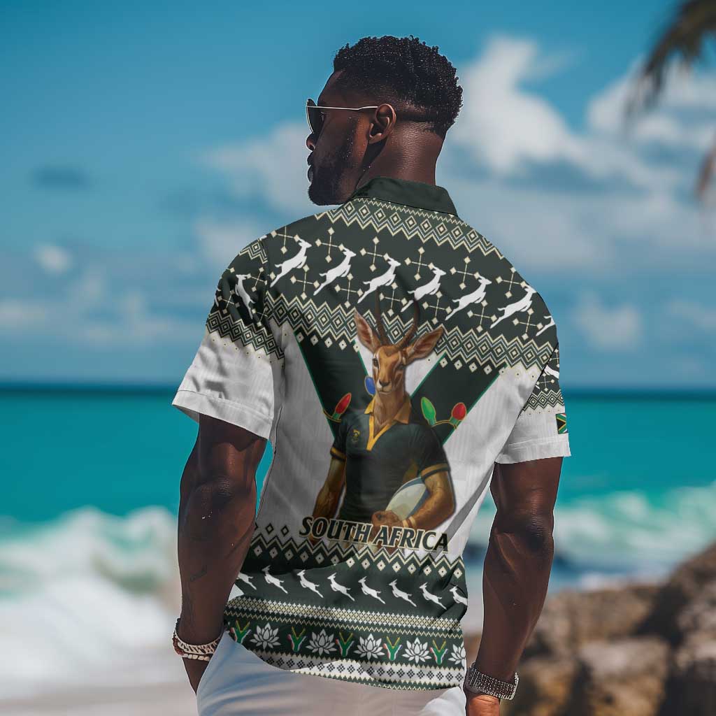 South Africa Christmas Rugby Hawaiian Shirt Springboks Mascot Mix African Pattern LT15