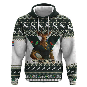 South Africa Christmas Rugby Hoodie Springboks Mascot Mix African Pattern LT15