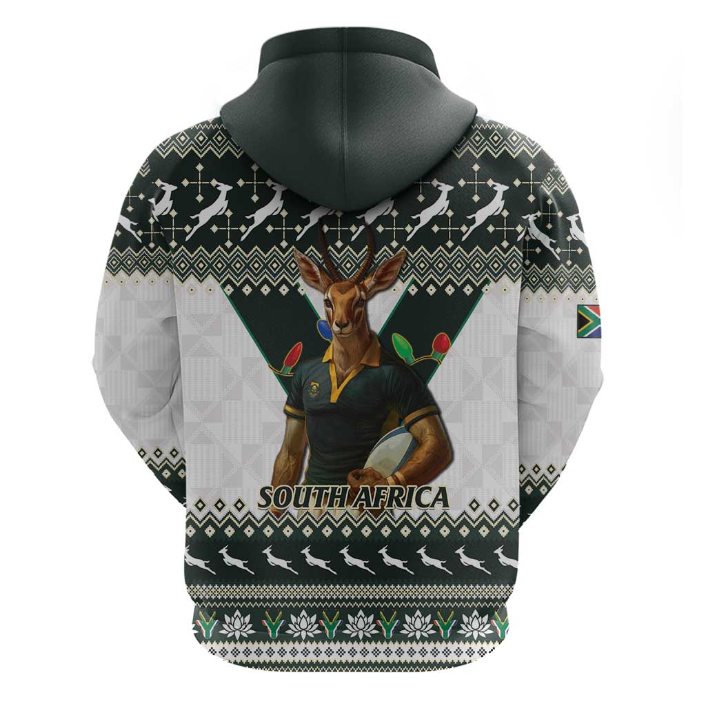 South Africa Christmas Rugby Hoodie Springboks Mascot Mix African Pattern LT15