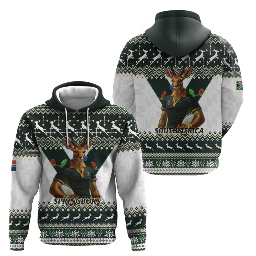 South Africa Christmas Rugby Hoodie Springboks Mascot Mix African Pattern LT15