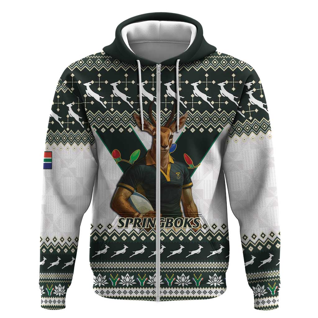 South Africa Christmas Rugby Hoodie Springboks Mascot Mix African Pattern LT15