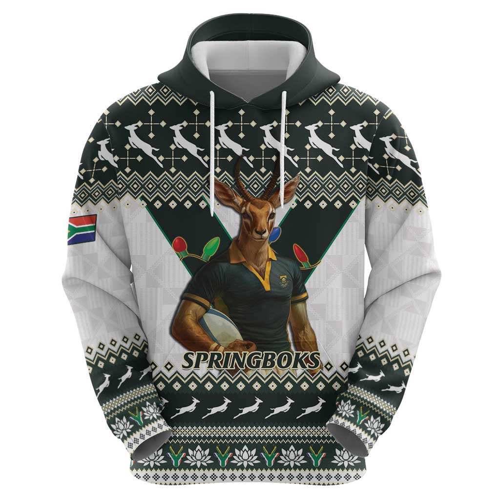 South Africa Christmas Rugby Hoodie Springboks Mascot Mix African Pattern LT15