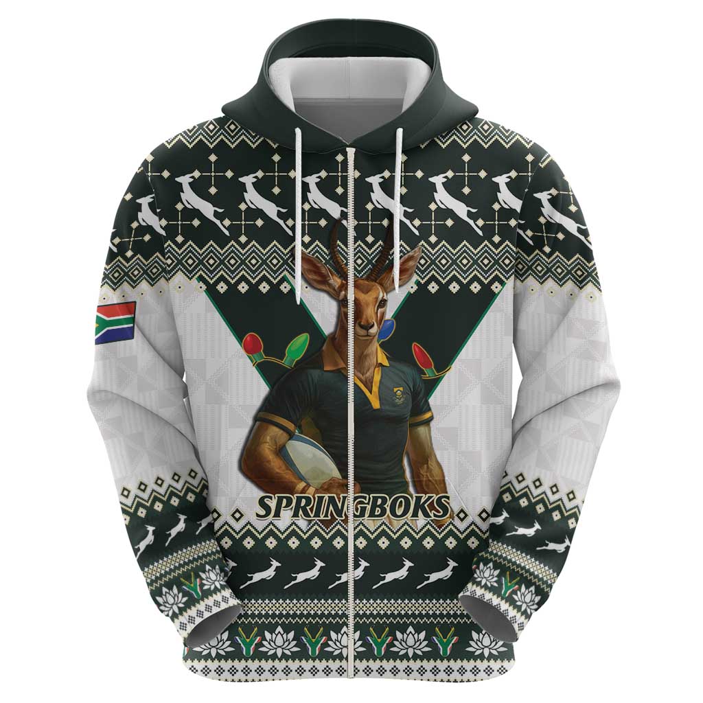 South Africa Christmas Rugby Hoodie Springboks Mascot Mix African Pattern LT15