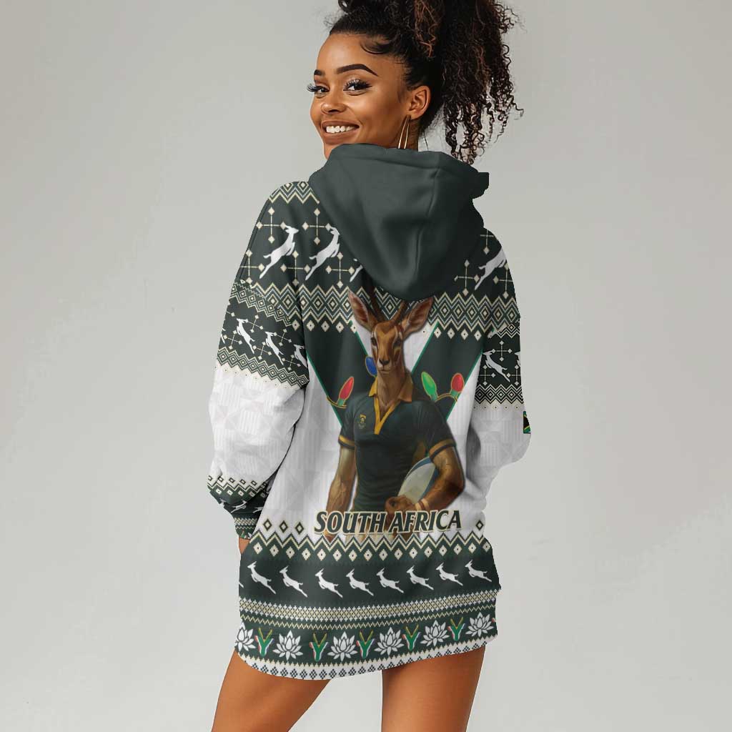 South Africa Christmas Rugby Hoodie Dress Springboks Mascot Mix African Pattern LT15