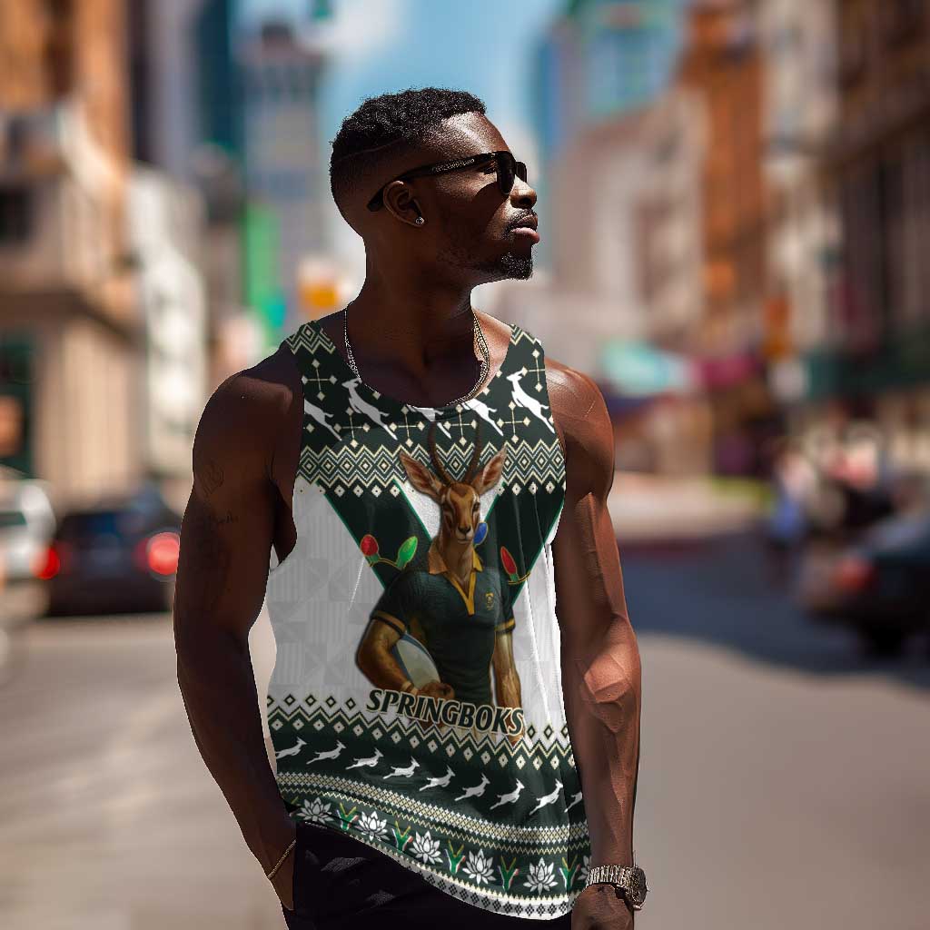 South Africa Christmas Rugby Men Tank Top Springboks Mascot Mix African Pattern LT15