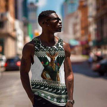 South Africa Christmas Rugby Men Tank Top Springboks Mascot Mix African Pattern LT15