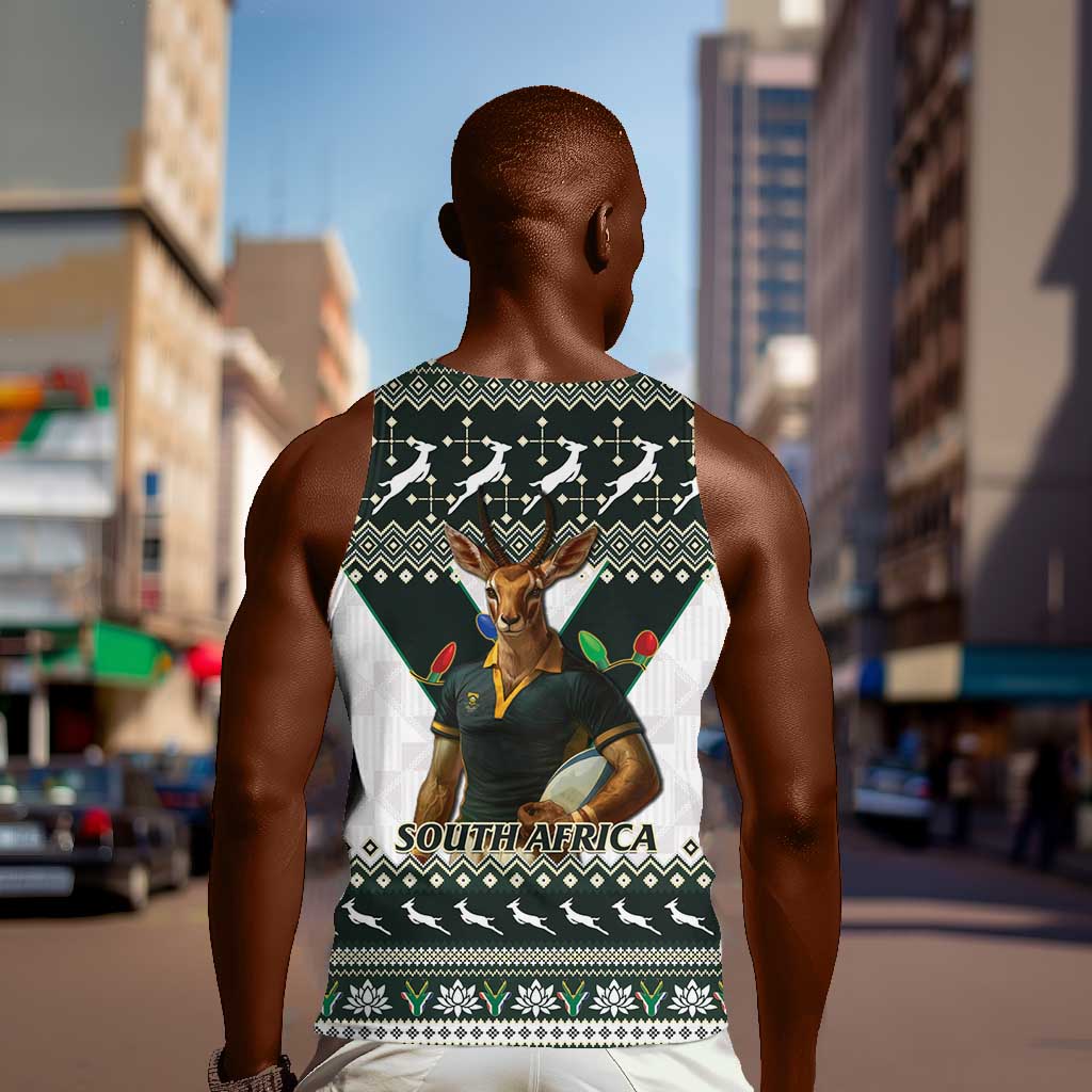 South Africa Christmas Rugby Men Tank Top Springboks Mascot Mix African Pattern LT15