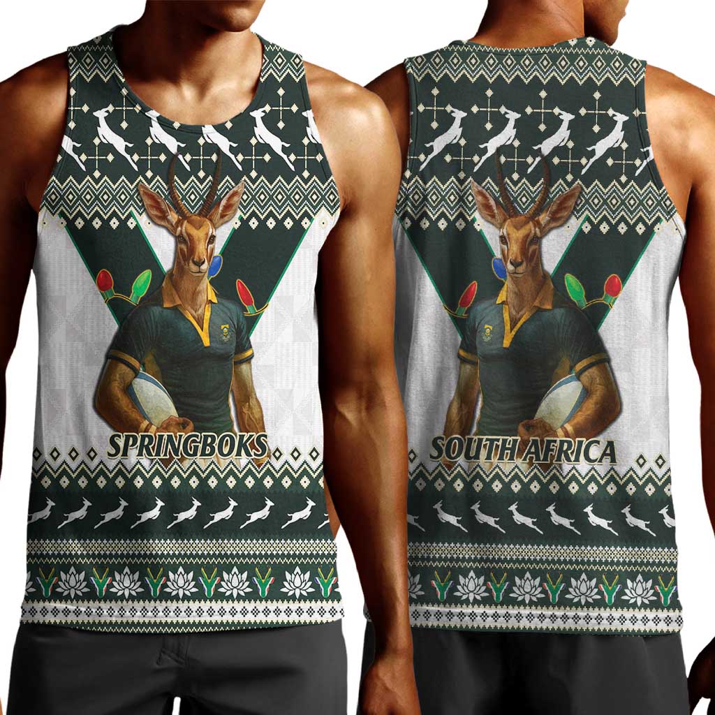 South Africa Christmas Rugby Men Tank Top Springboks Mascot Mix African Pattern LT15