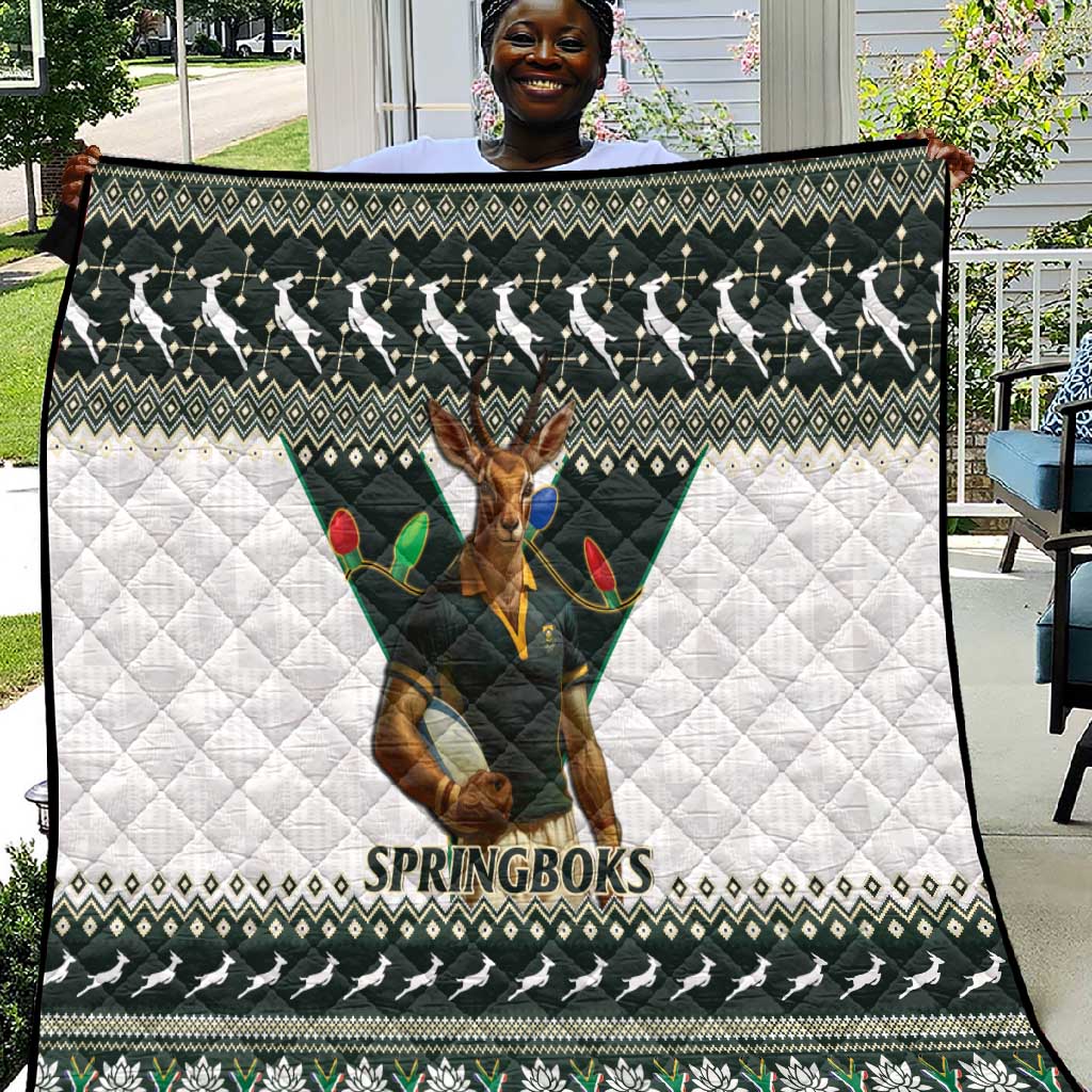 South Africa Christmas Rugby Quilt Springboks Mascot Mix African Pattern LT15