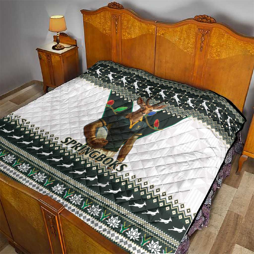 South Africa Christmas Rugby Quilt Springboks Mascot Mix African Pattern LT15
