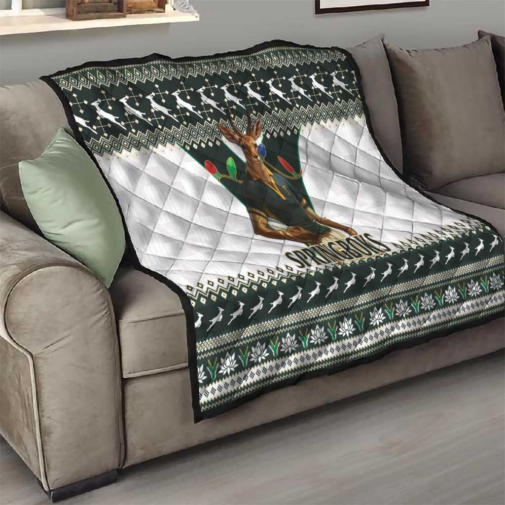 South Africa Christmas Rugby Quilt Springboks Mascot Mix African Pattern LT15