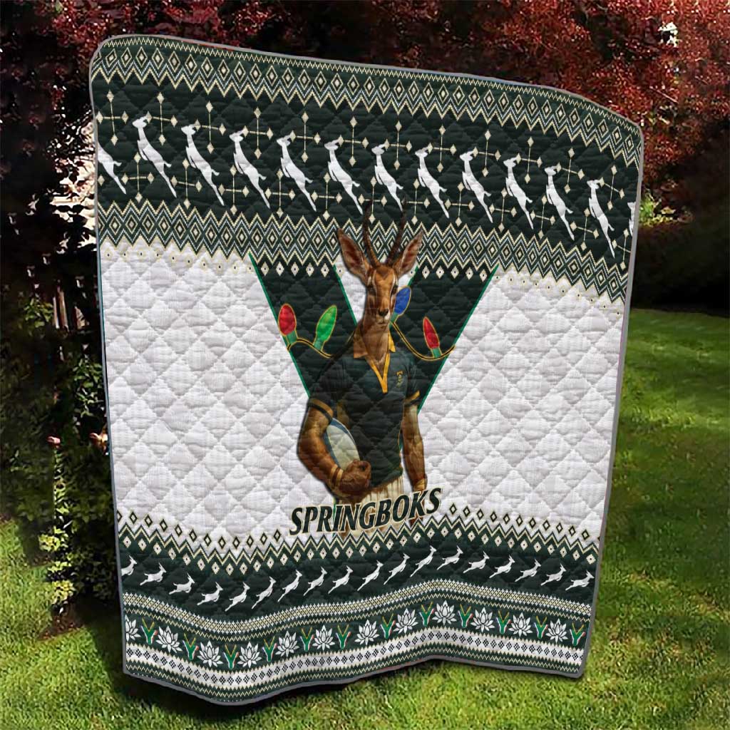 South Africa Christmas Rugby Quilt Springboks Mascot Mix African Pattern LT15