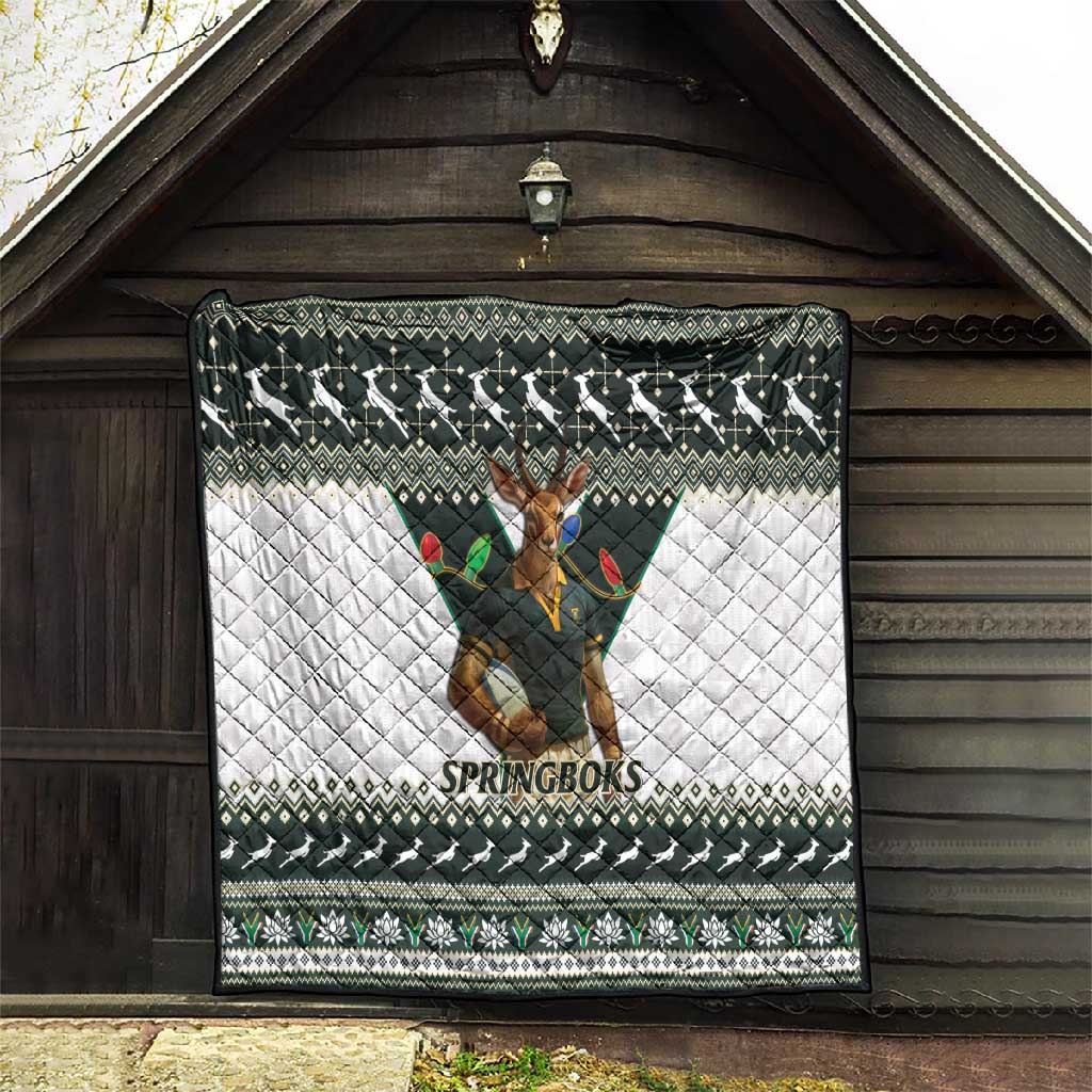 South Africa Christmas Rugby Quilt Springboks Mascot Mix African Pattern LT15