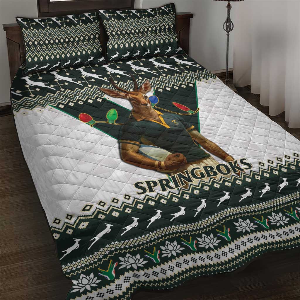 South Africa Christmas Rugby Quilt Bed Set Springboks Mascot Mix African Pattern LT15