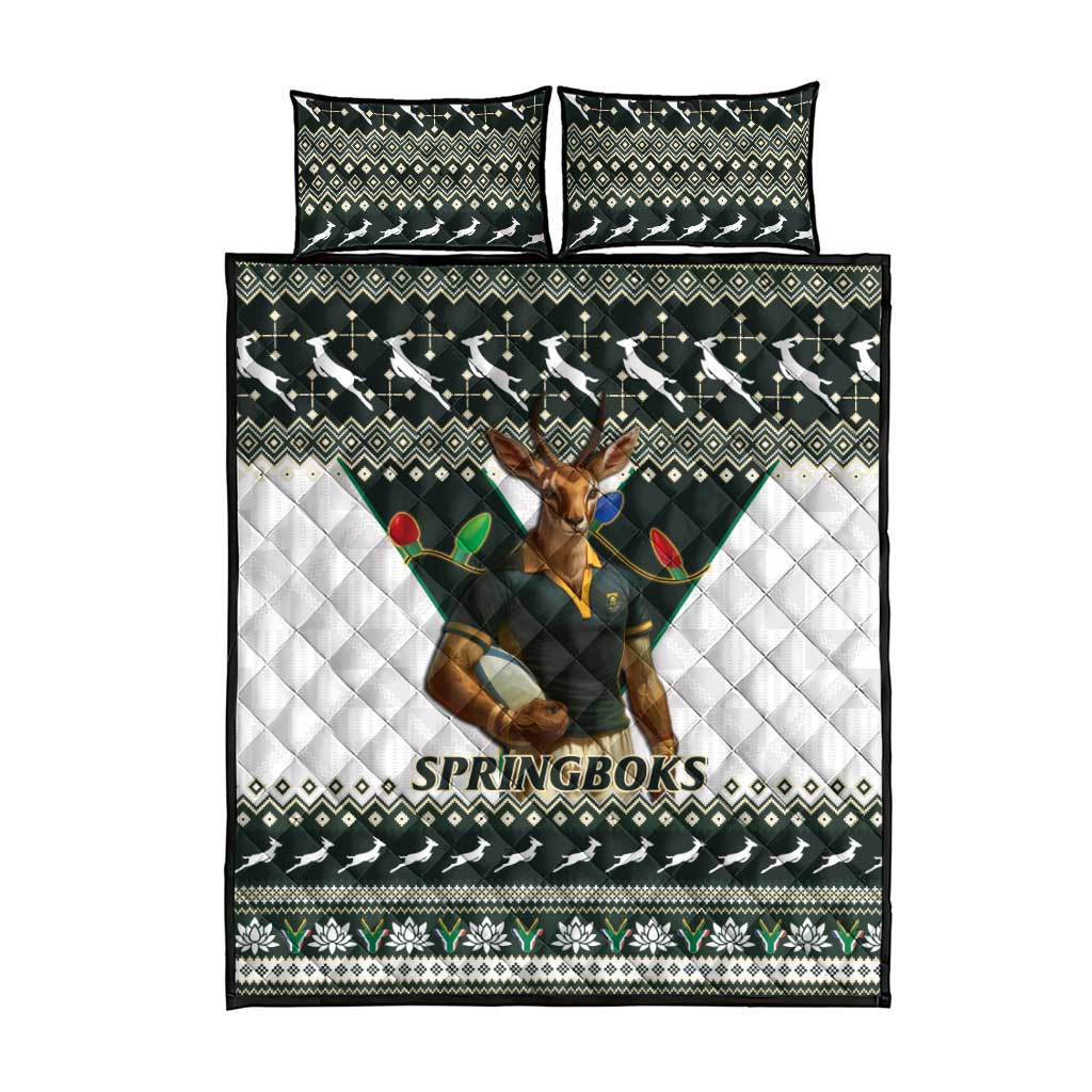 South Africa Christmas Rugby Quilt Bed Set Springboks Mascot Mix African Pattern LT15