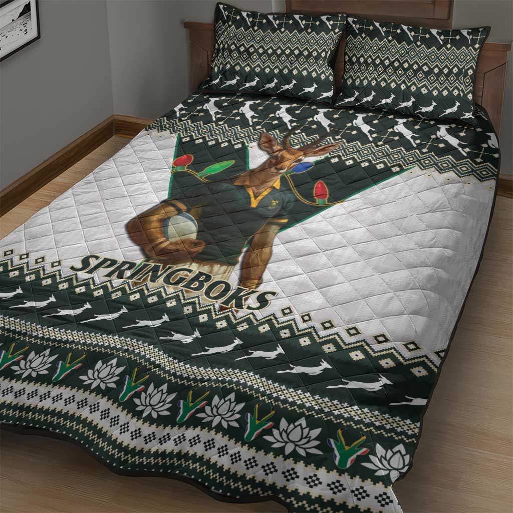 South Africa Christmas Rugby Quilt Bed Set Springboks Mascot Mix African Pattern LT15