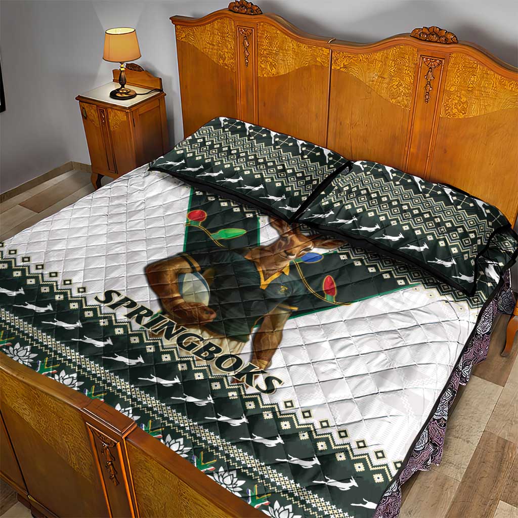 South Africa Christmas Rugby Quilt Bed Set Springboks Mascot Mix African Pattern LT15