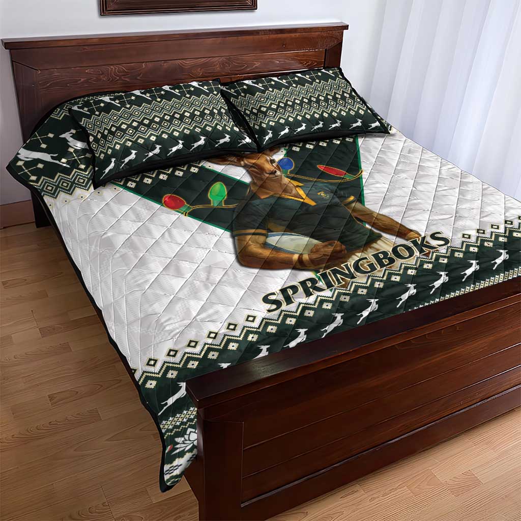 South Africa Christmas Rugby Quilt Bed Set Springboks Mascot Mix African Pattern LT15
