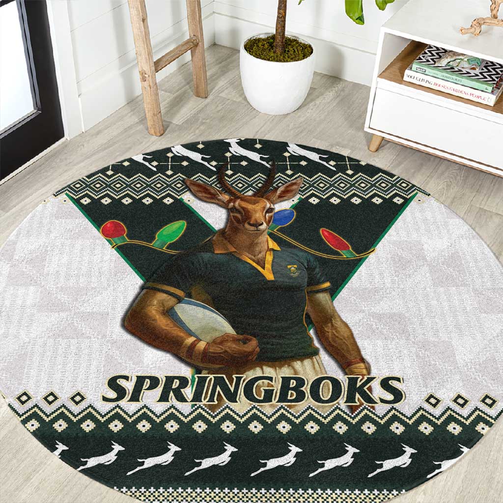 South Africa Christmas Rugby Round Carpet Springboks Mascot Mix African Pattern LT15