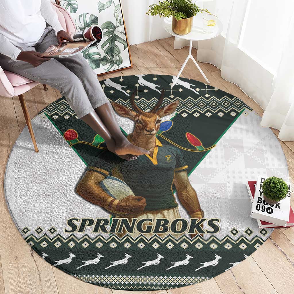 South Africa Christmas Rugby Round Carpet Springboks Mascot Mix African Pattern LT15