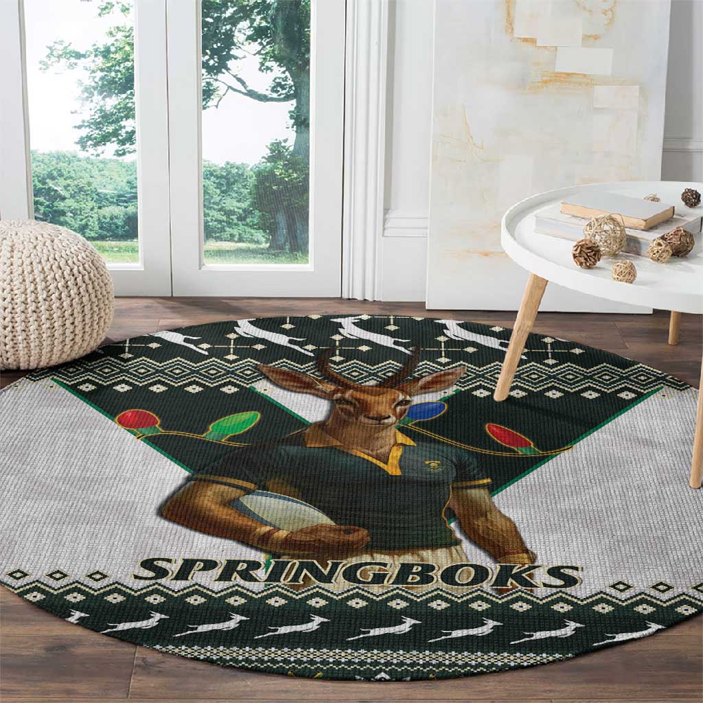 South Africa Christmas Rugby Round Carpet Springboks Mascot Mix African Pattern LT15