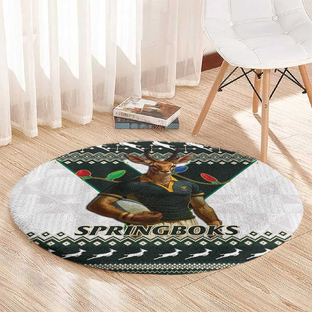 South Africa Christmas Rugby Round Carpet Springboks Mascot Mix African Pattern LT15
