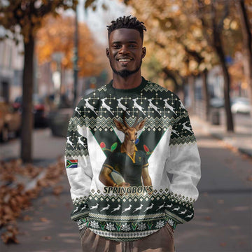 South Africa Christmas Rugby Sweatshirt Springboks Mascot Mix African Pattern LT15