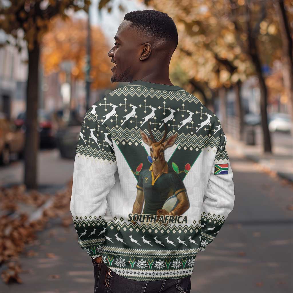 South Africa Christmas Rugby Sweatshirt Springboks Mascot Mix African Pattern LT15