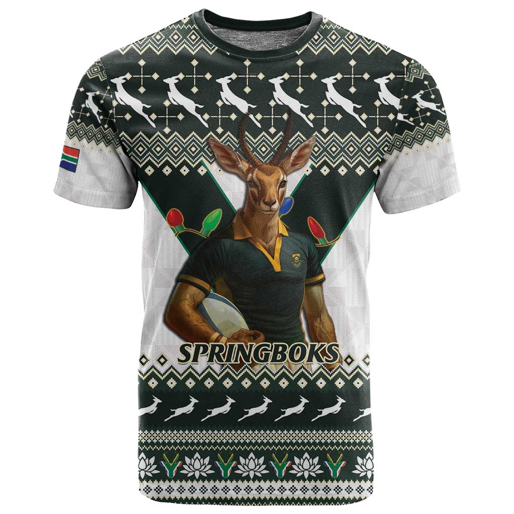 South Africa Christmas Rugby T shirt Springboks Mascot Mix African Pattern LT15