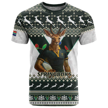 South Africa Christmas Rugby T shirt Springboks Mascot Mix African Pattern LT15