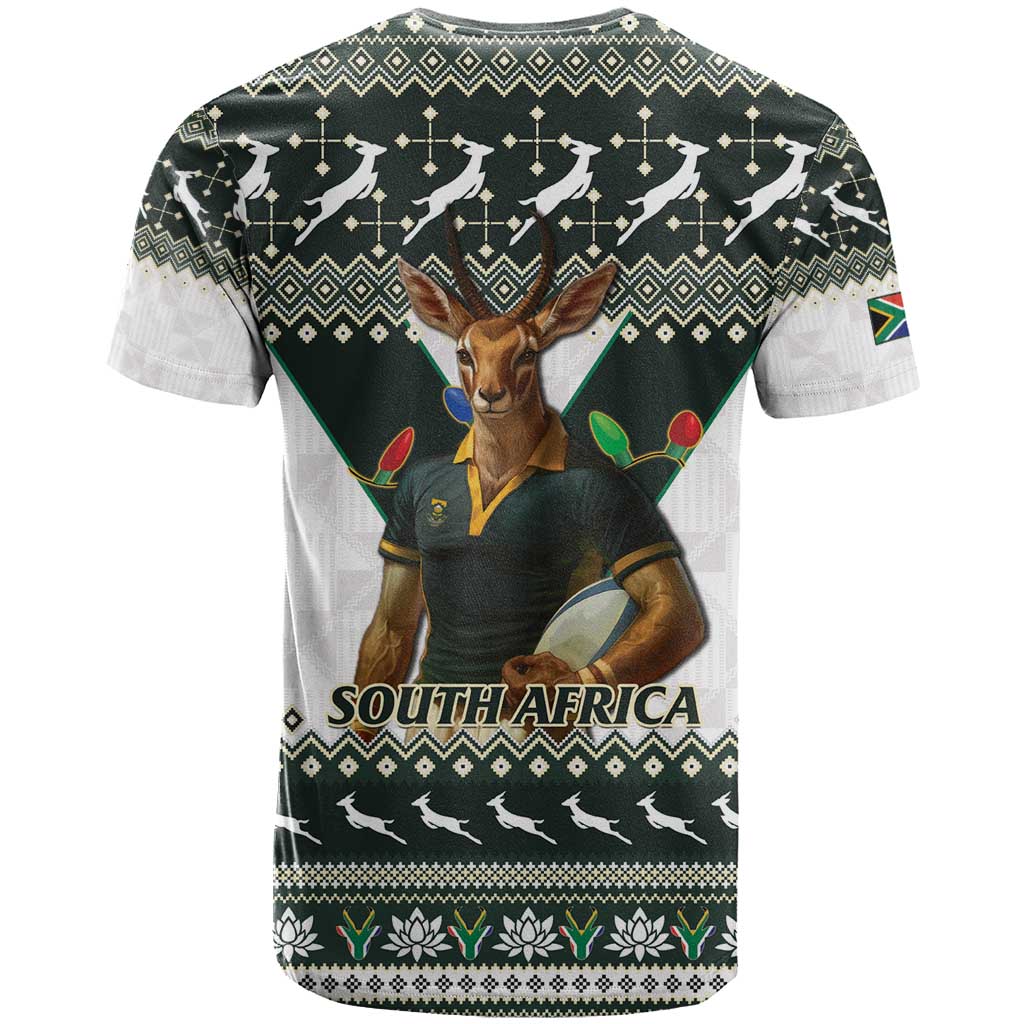 South Africa Christmas Rugby T shirt Springboks Mascot Mix African Pattern LT15