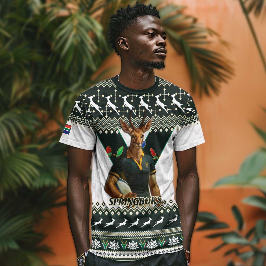 South Africa Christmas Rugby T shirt Springboks Mascot Mix African Pattern LT15