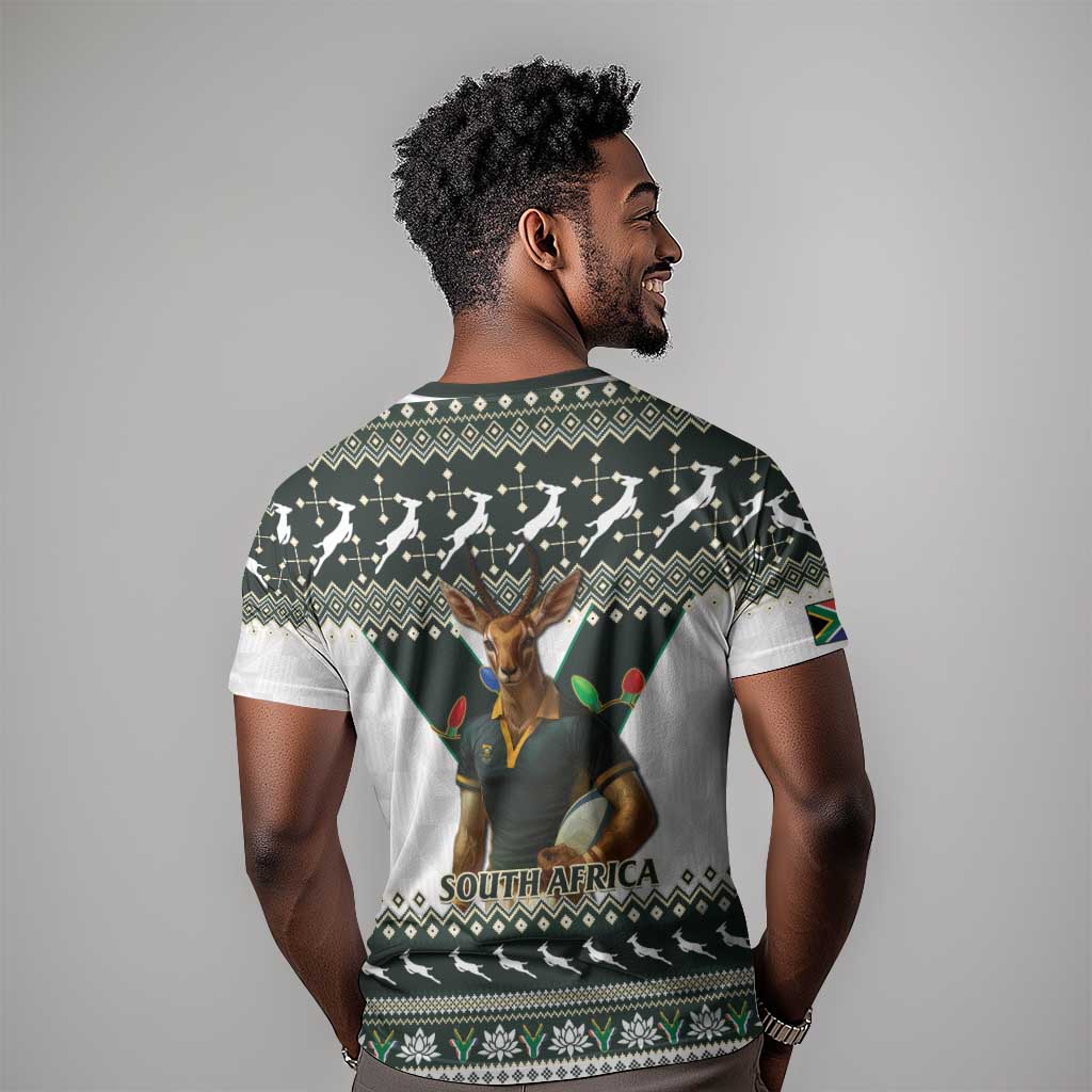 South Africa Christmas Rugby T shirt Springboks Mascot Mix African Pattern LT15