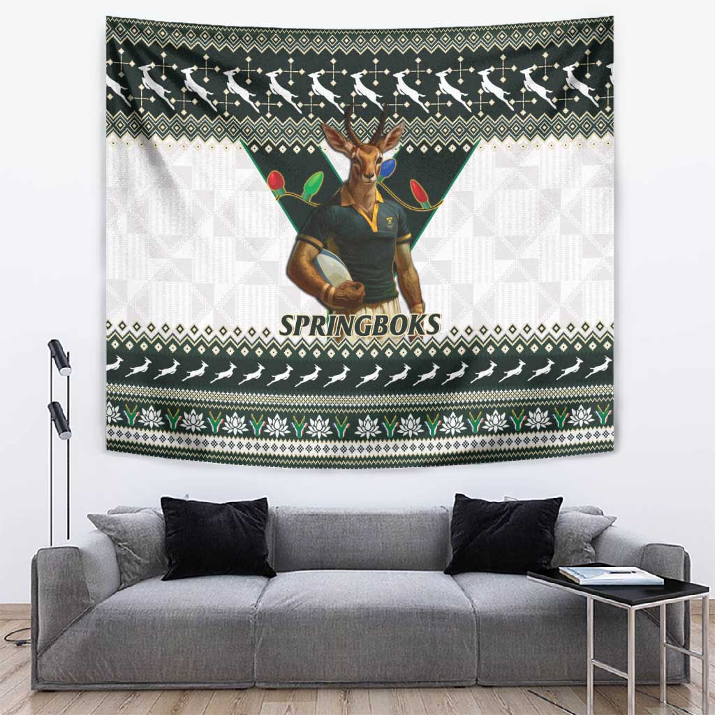 South Africa Christmas Rugby Tapestry Springboks Mascot Mix African Pattern LT15