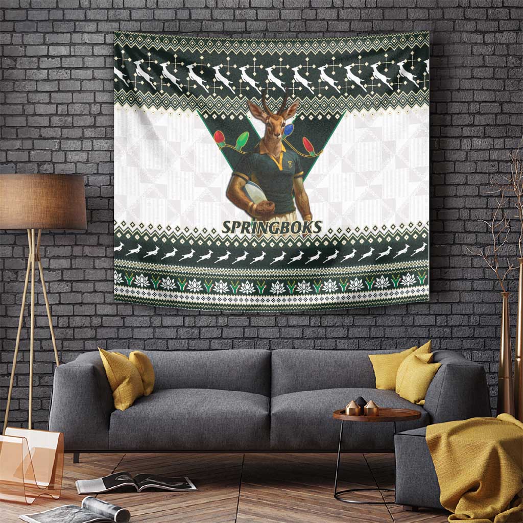South Africa Christmas Rugby Tapestry Springboks Mascot Mix African Pattern LT15
