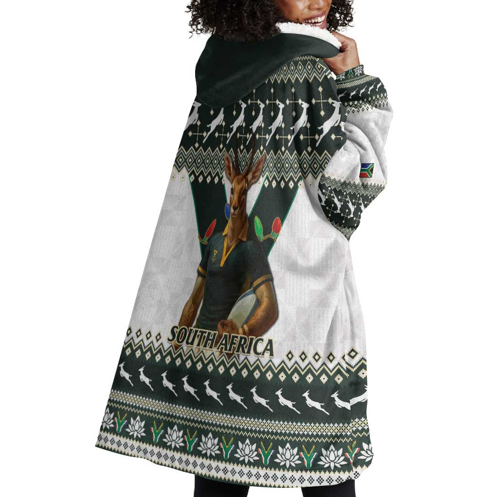 South Africa Christmas Rugby Wearable Blanket Hoodie Springboks Mascot Mix African Pattern LT15