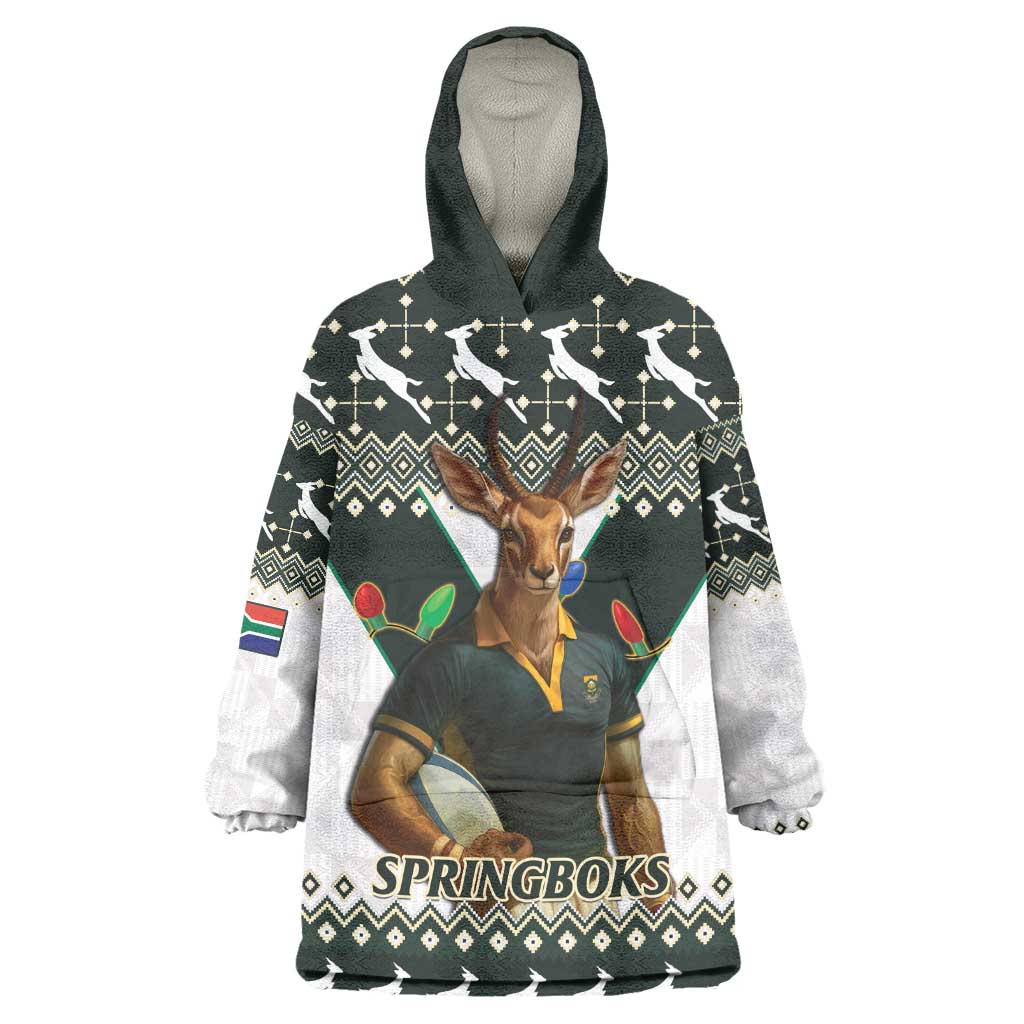 South Africa Christmas Rugby Wearable Blanket Hoodie Springboks Mascot Mix African Pattern LT15