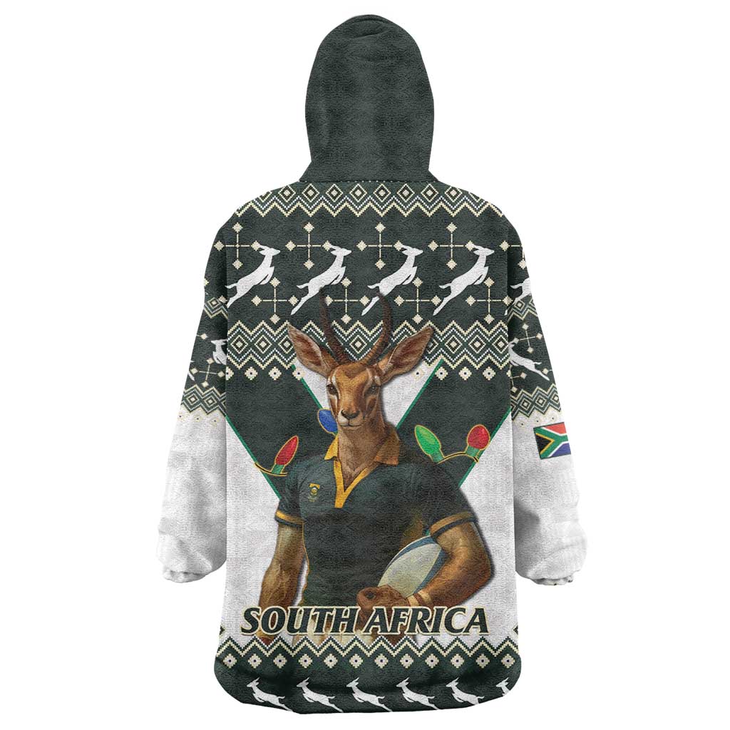 South Africa Christmas Rugby Wearable Blanket Hoodie Springboks Mascot Mix African Pattern LT15