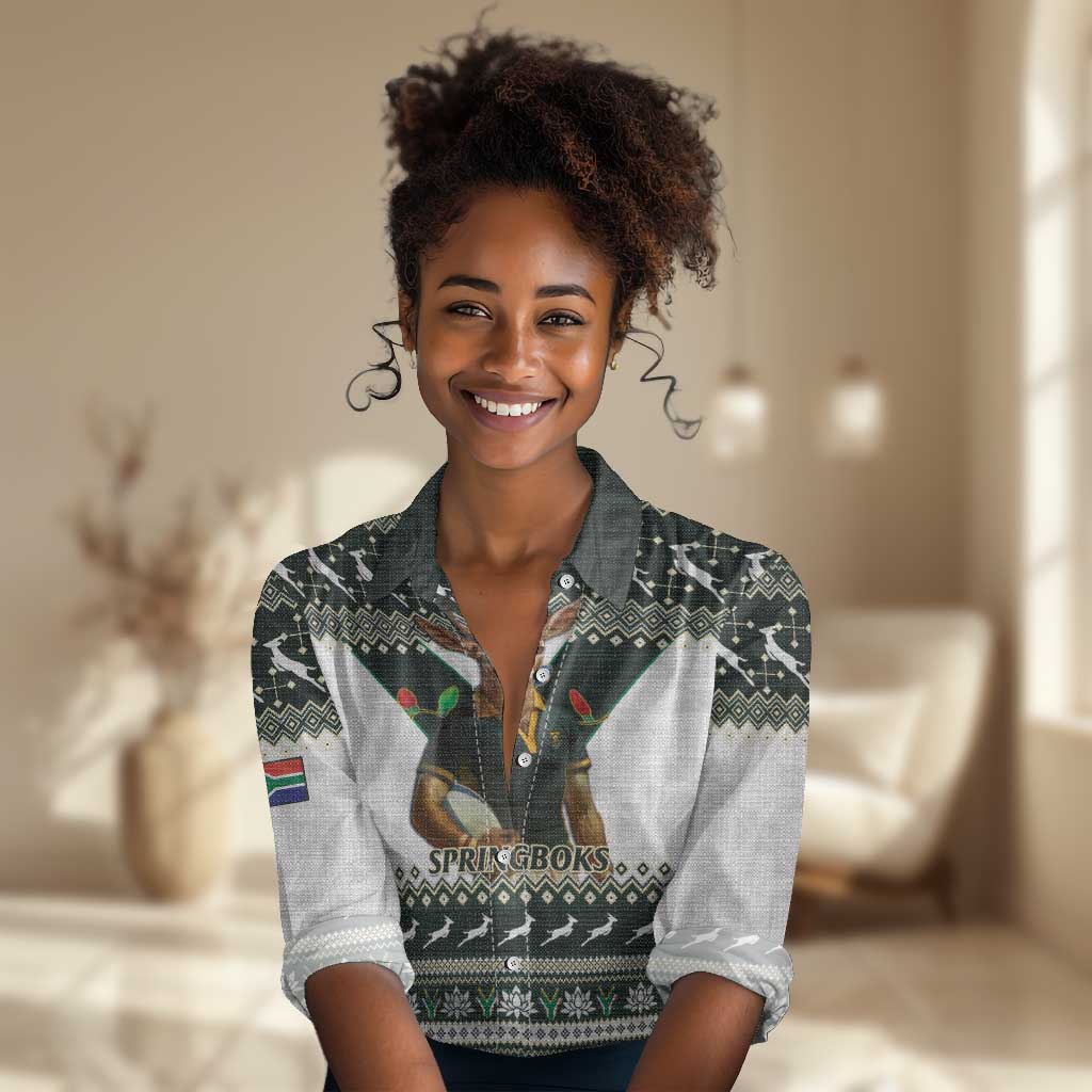 South Africa Christmas Rugby Women Casual Shirt Springboks Mascot Mix African Pattern LT15