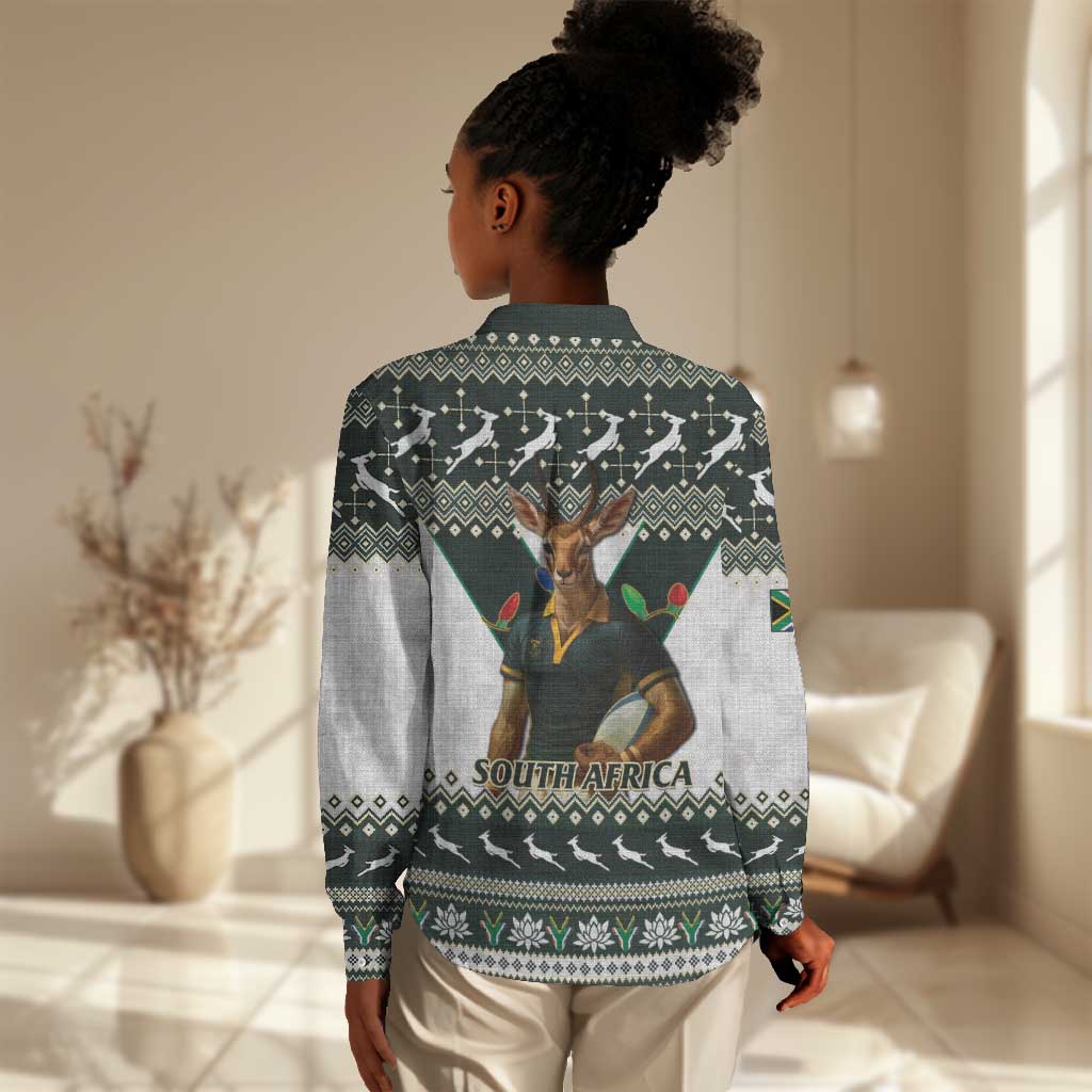 South Africa Christmas Rugby Women Casual Shirt Springboks Mascot Mix African Pattern LT15